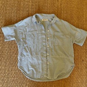 Madewell, small, button down striped blue and white shirt.